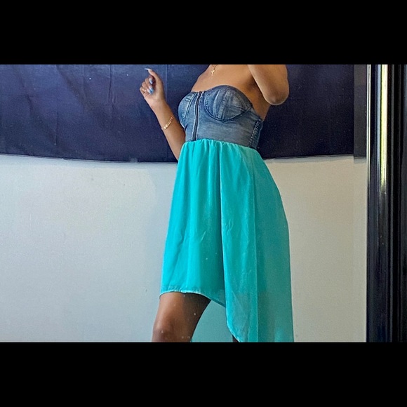 High low blue denim top dress - Picture 1 of 5